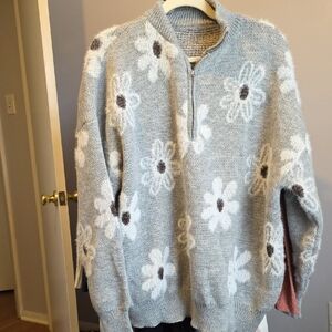 SHEIN Floral Knit Sweater in Gray and White